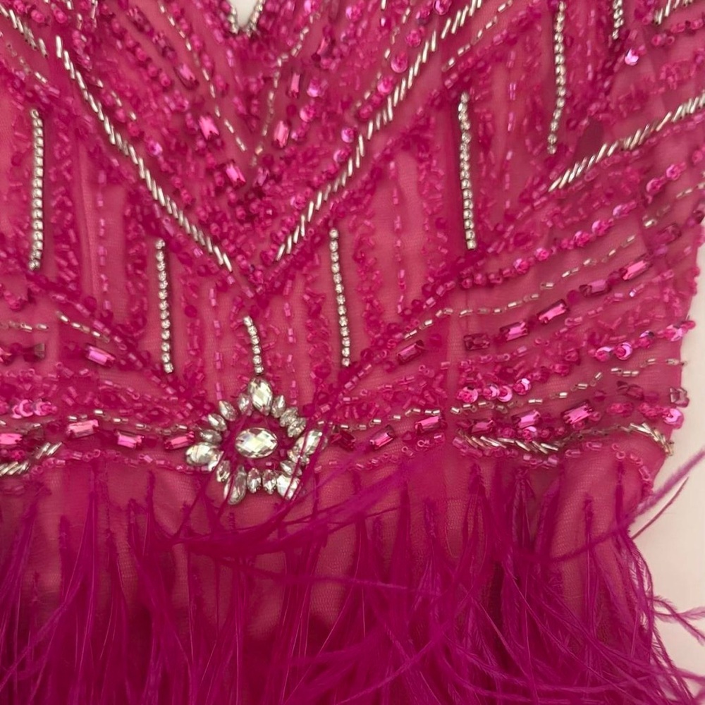 Fuchsia Beaded Feather Mini Dress View 3